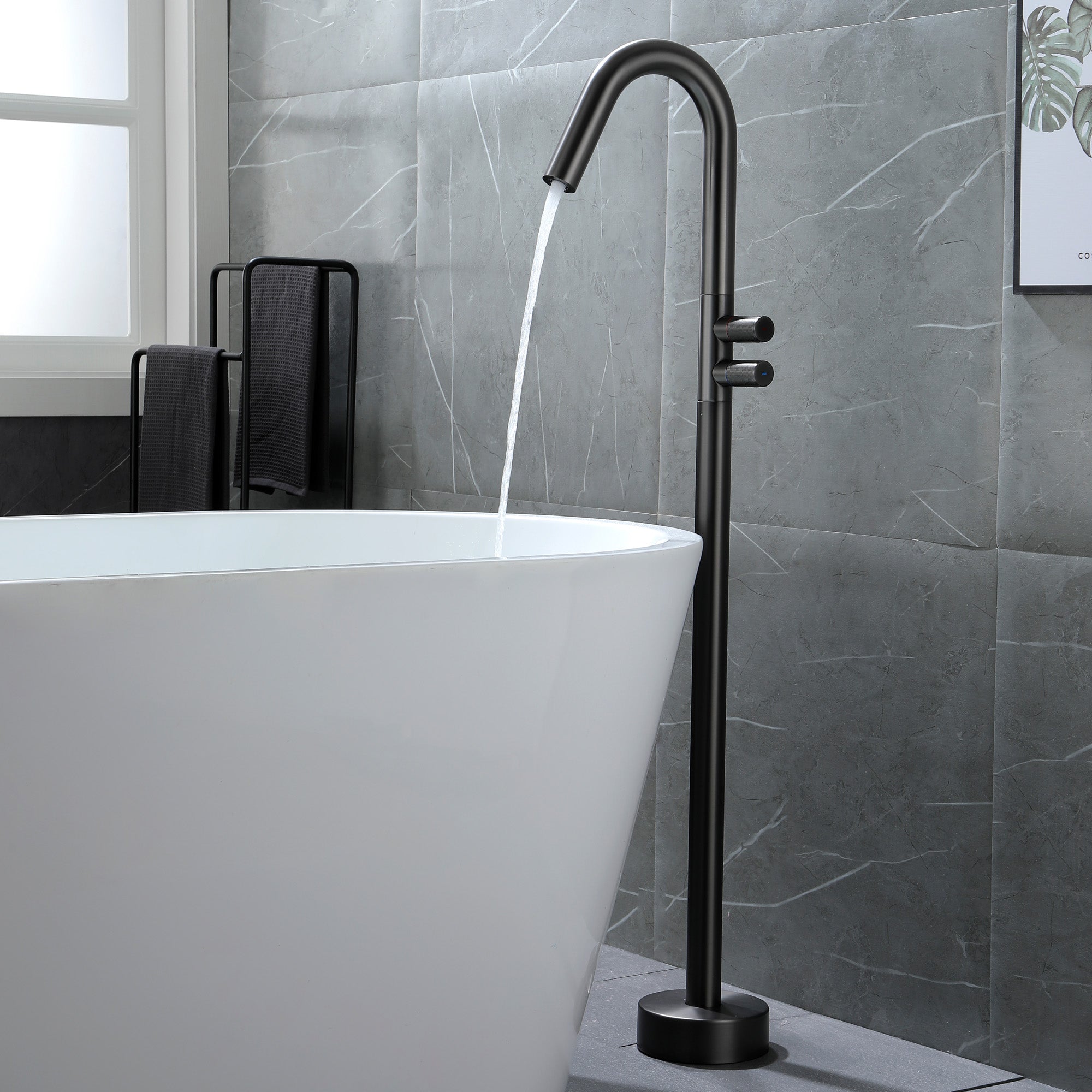 CUPC Freestanding Tub Filler Bathtub Faucet 360-Degree Rotating Floor Mounted Faucets in matte black, brushed nickel, brushed gold, brushed gun grey