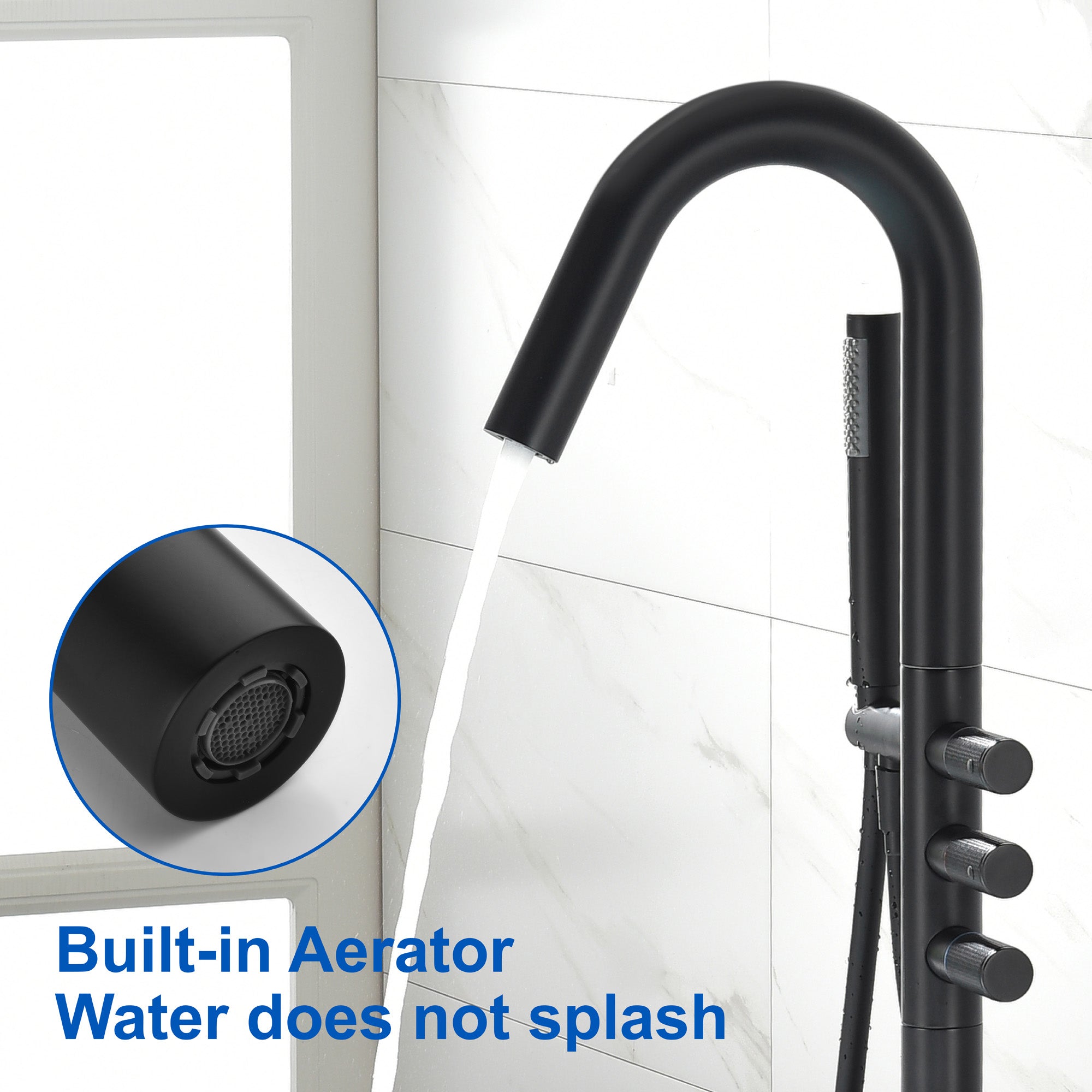 CUPC Freestanding Bathtub Faucet 3 Knob Bathroom Brass Floor Mounted Tub Filler with Hand Shower