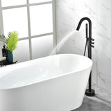 CUPC Freestanding Bathtub Faucet 3 Knob Bathroom Brass Floor Mounted Tub Filler with Hand Shower