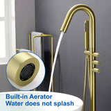 CUPC Freestanding Bathtub Faucet 3 Knob Bathroom Brass Floor Mounted Tub Filler with Hand Shower