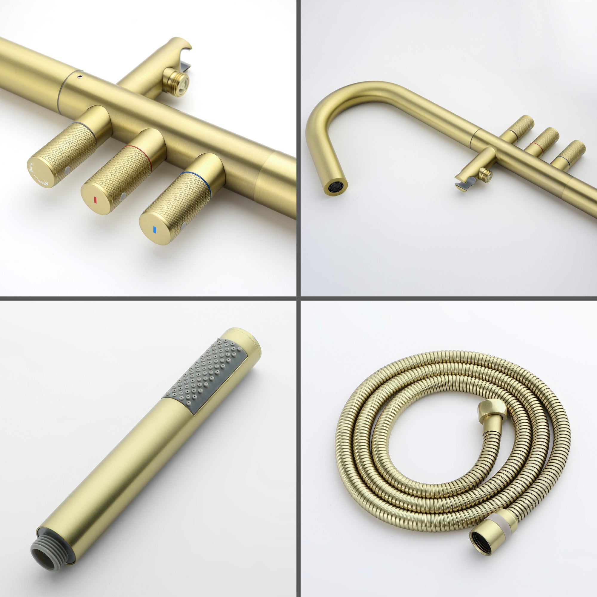 CUPC Freestanding Bathtub Faucet 3 Knob Bathroom Brass Floor Mounted Tub Filler with Hand Shower