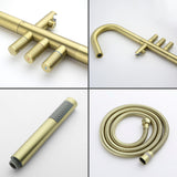 CUPC Freestanding Bathtub Faucet 3 Knob Bathroom Brass Floor Mounted Tub Filler with Hand Shower