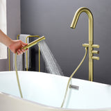 CUPC Freestanding Bathtub Faucet 3 Knob Bathroom Brass Floor Mounted Tub Filler with Hand Shower