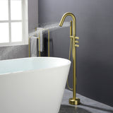CUPC Freestanding Bathtub Faucet 3 Knob Bathroom Brass Floor Mounted Tub Filler with Hand Shower