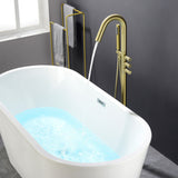 CUPC Freestanding Bathtub Faucet 3 Knob Bathroom Brass Floor Mounted Tub Filler with Hand Shower