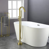 CUPC Freestanding Bathtub Faucet 3 Knob Bathroom Brass Floor Mounted Tub Filler with Hand Shower