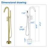 CUPC Freestanding Bathtub Faucet 3 Knob Bathroom Brass Floor Mounted Tub Filler with Hand Shower