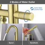 CUPC Freestanding Bathtub Faucet 3 Knob Bathroom Brass Floor Mounted Tub Filler with Hand Shower