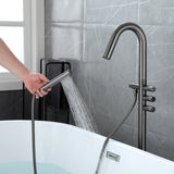 CUPC Freestanding Bathtub Faucet 3 Knob Bathroom Brass Floor Mounted Tub Filler with Hand Shower