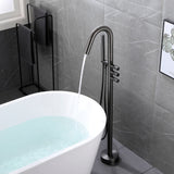 CUPC Freestanding Bathtub Faucet 3 Knob Bathroom Brass Floor Mounted Tub Filler with Hand Shower