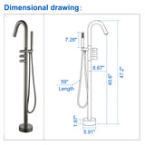 CUPC Freestanding Bathtub Faucet 3 Knob Bathroom Brass Floor Mounted Tub Filler with Hand Shower