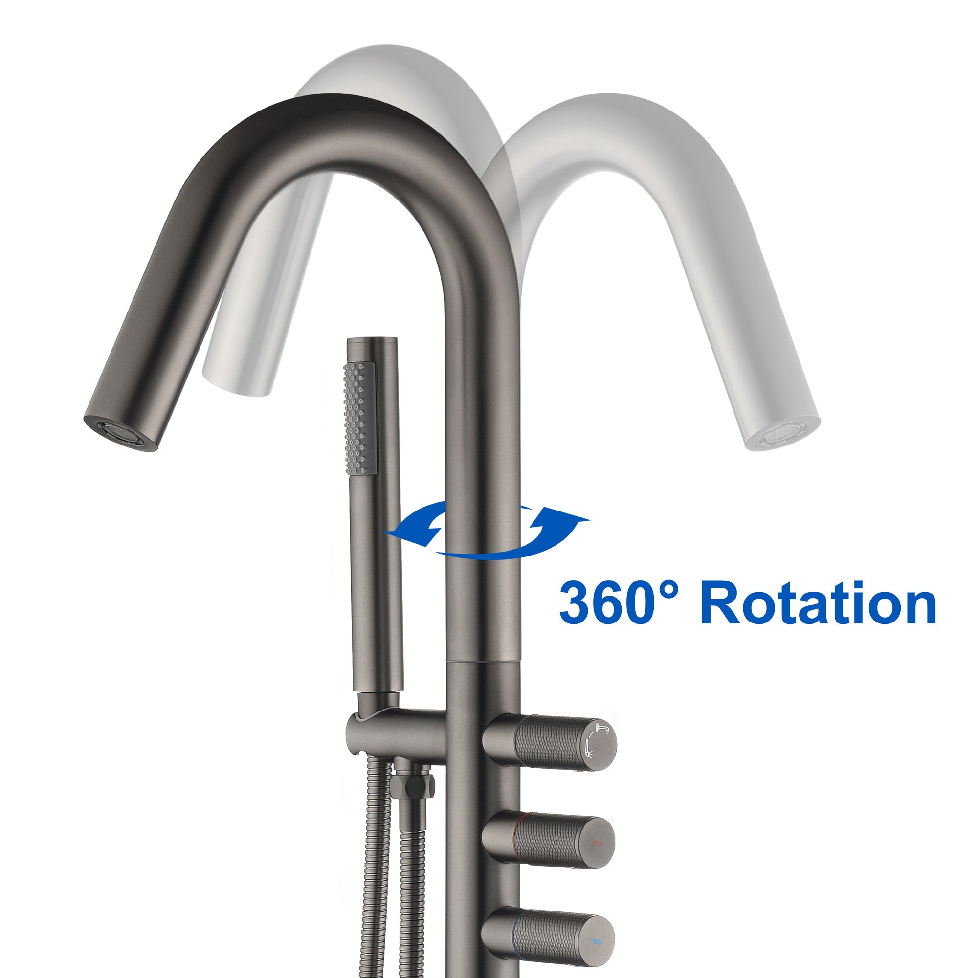CUPC Freestanding Bathtub Faucet 3 Knob Bathroom Brass Floor Mounted Tub Filler with Hand Shower