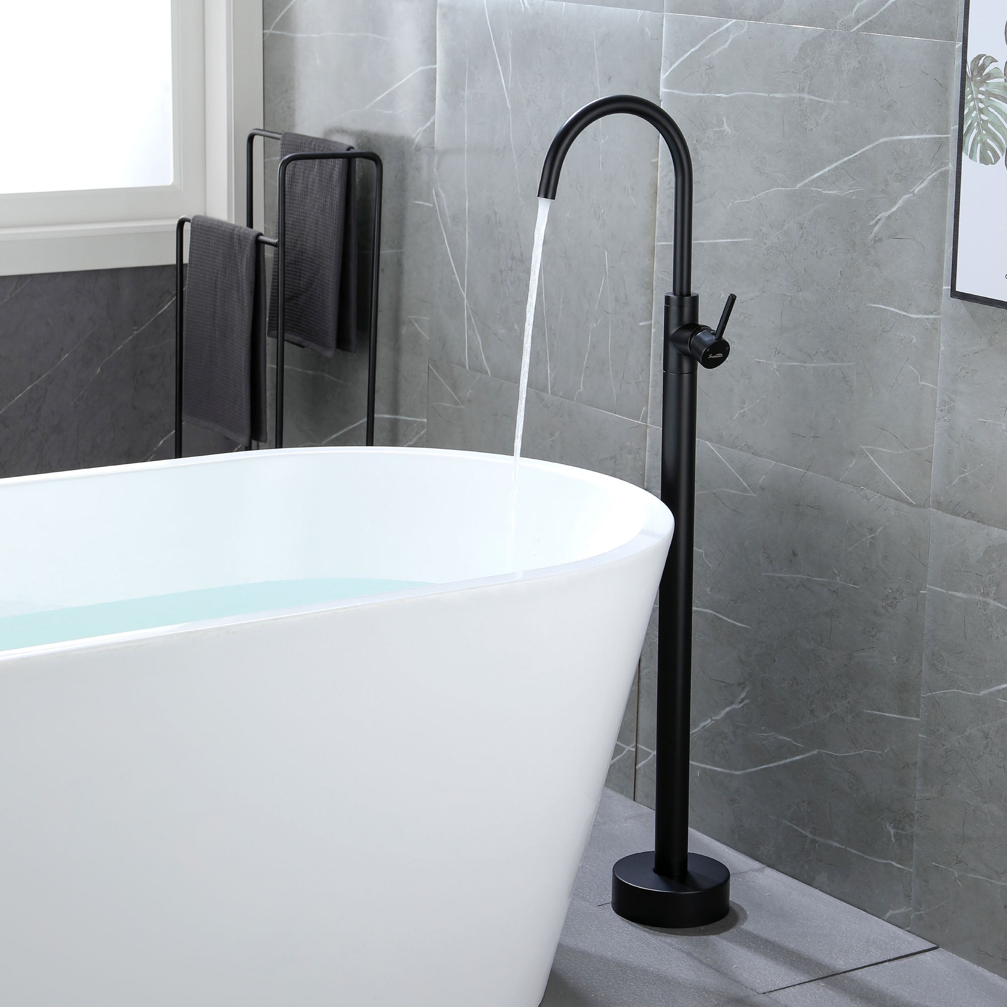 360° Rotation Freestanding Bathtub Faucet One Function Floor Mount Tub Filler in Brushed Gold, Matte Black, Brushed Nickel