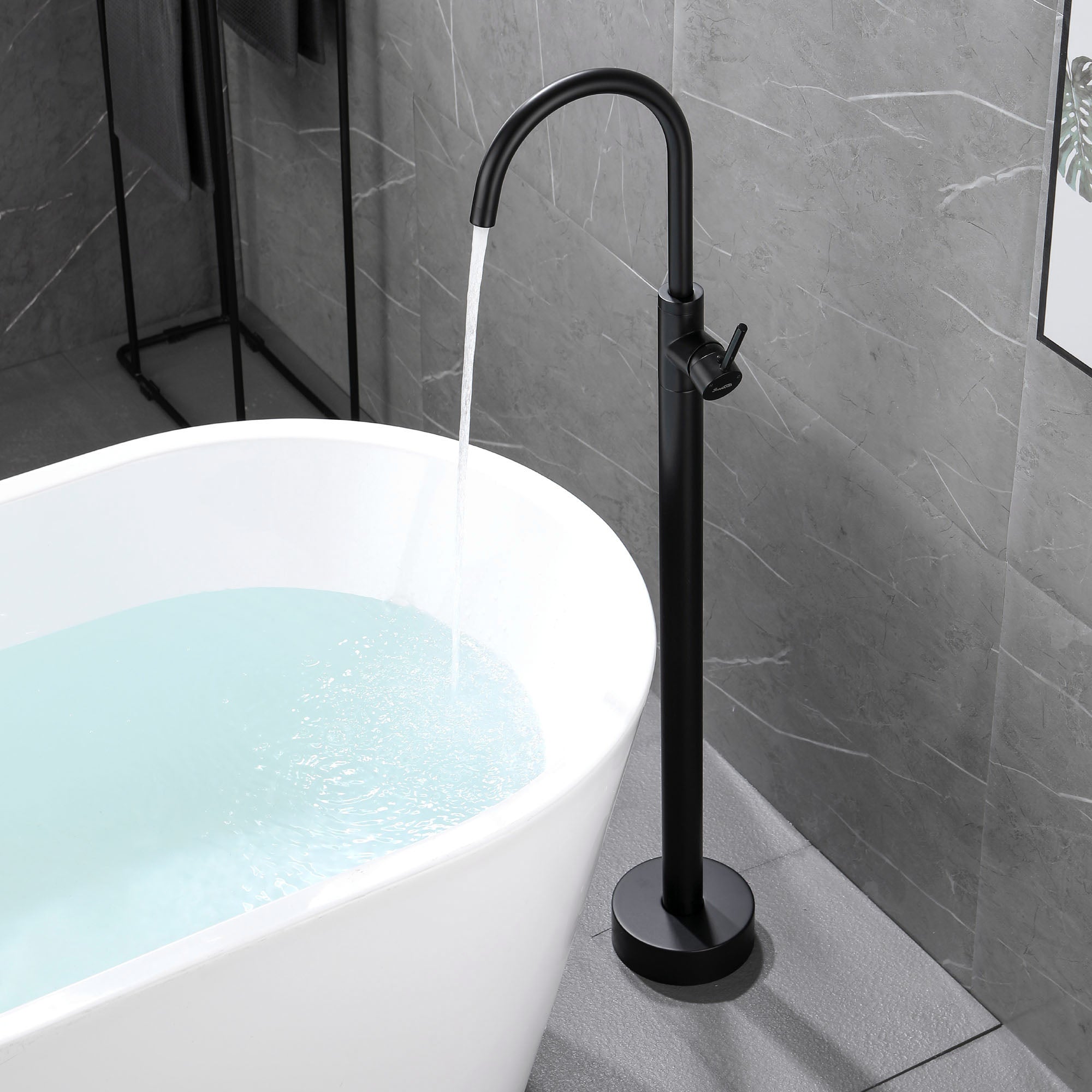 360° Rotation Freestanding Bathtub Faucet One Function Floor Mount Tub Filler in Brushed Gold, Matte Black, Brushed Nickel