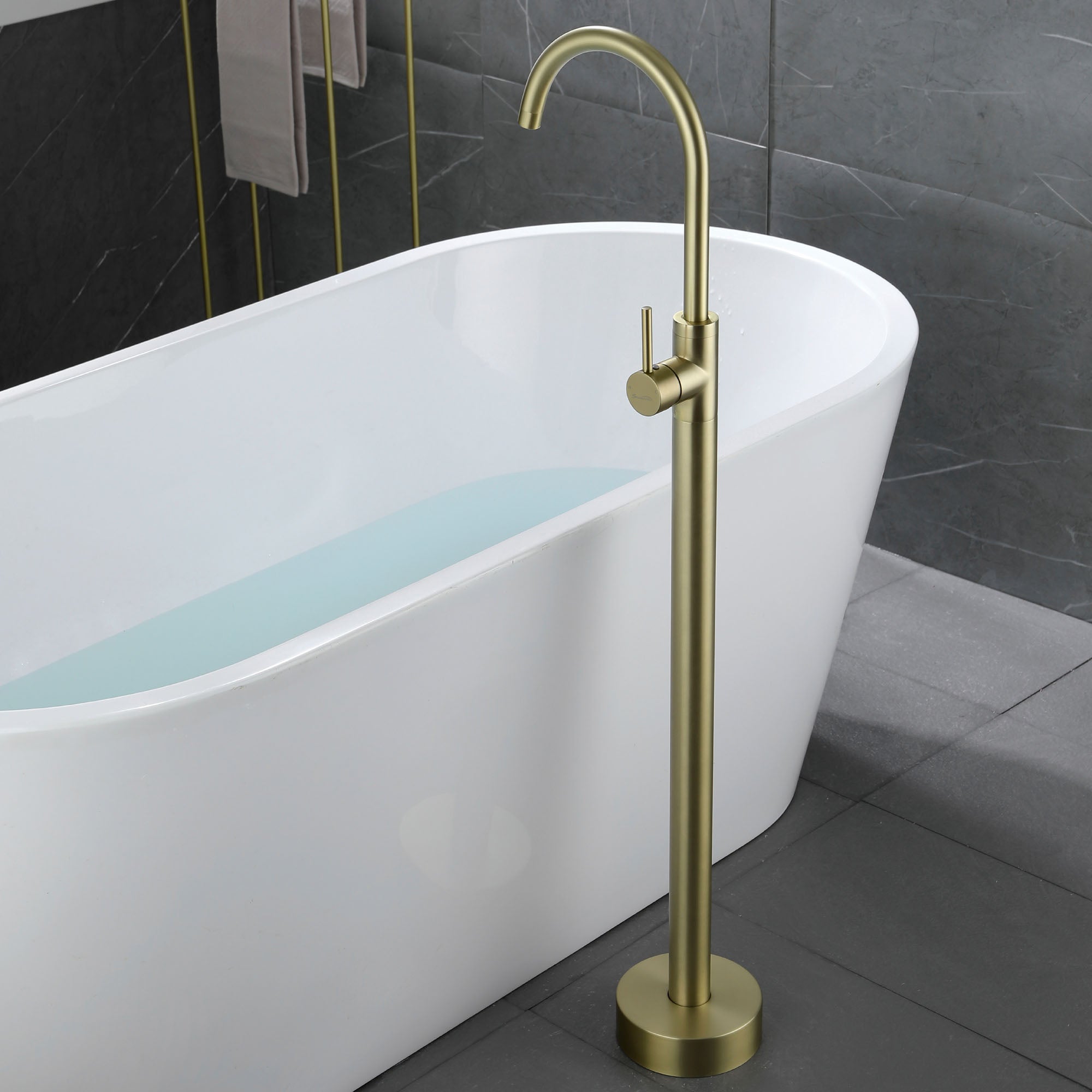 360° Rotation Freestanding Bathtub Faucet One Function Floor Mount Tub Filler in Brushed Gold, Matte Black, Brushed Nickel