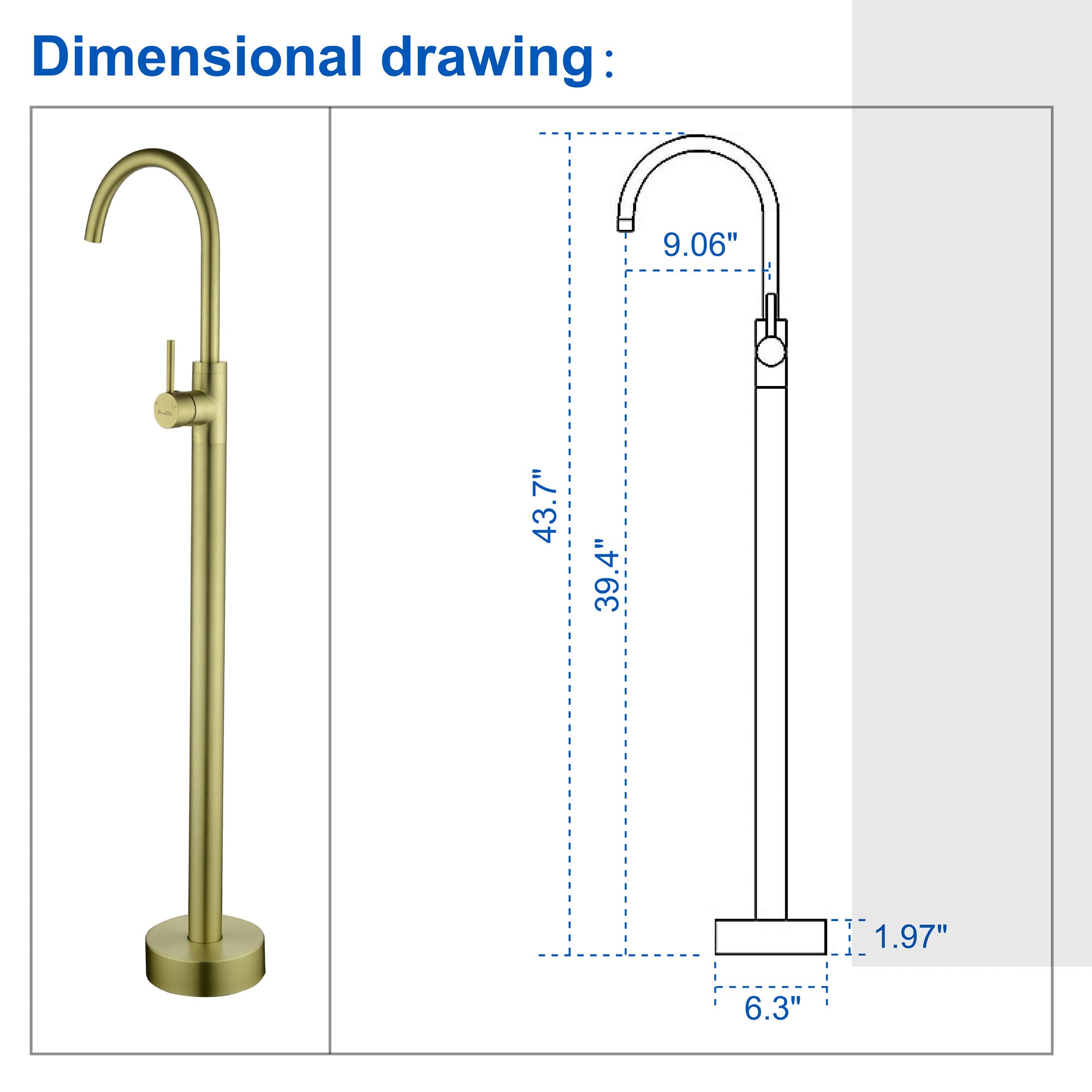 360° Rotation Freestanding Bathtub Faucet One Function Floor Mount Tub Filler in Brushed Gold, Matte Black, Brushed Nickel