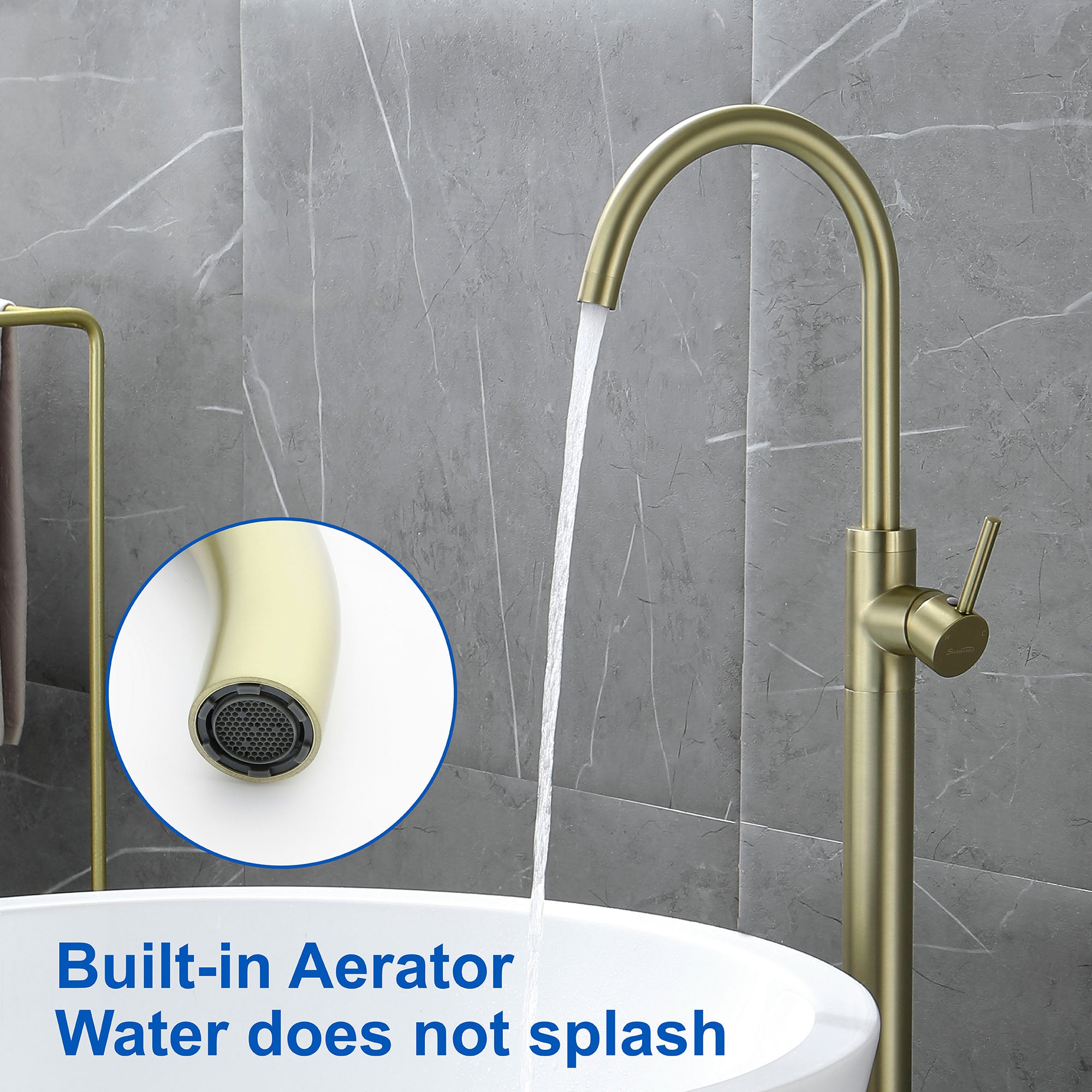 360° Rotation Freestanding Bathtub Faucet One Function Floor Mount Tub Filler in Brushed Gold, Matte Black, Brushed Nickel