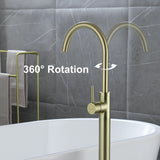 360° Rotation Freestanding Bathtub Faucet One Function Floor Mount Tub Filler in Brushed Gold, Matte Black, Brushed Nickel
