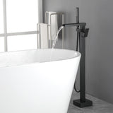Freestanding Bathtub Faucet Single Handle Waterfall Tub Filler with Handheld Shower Brushed Gold