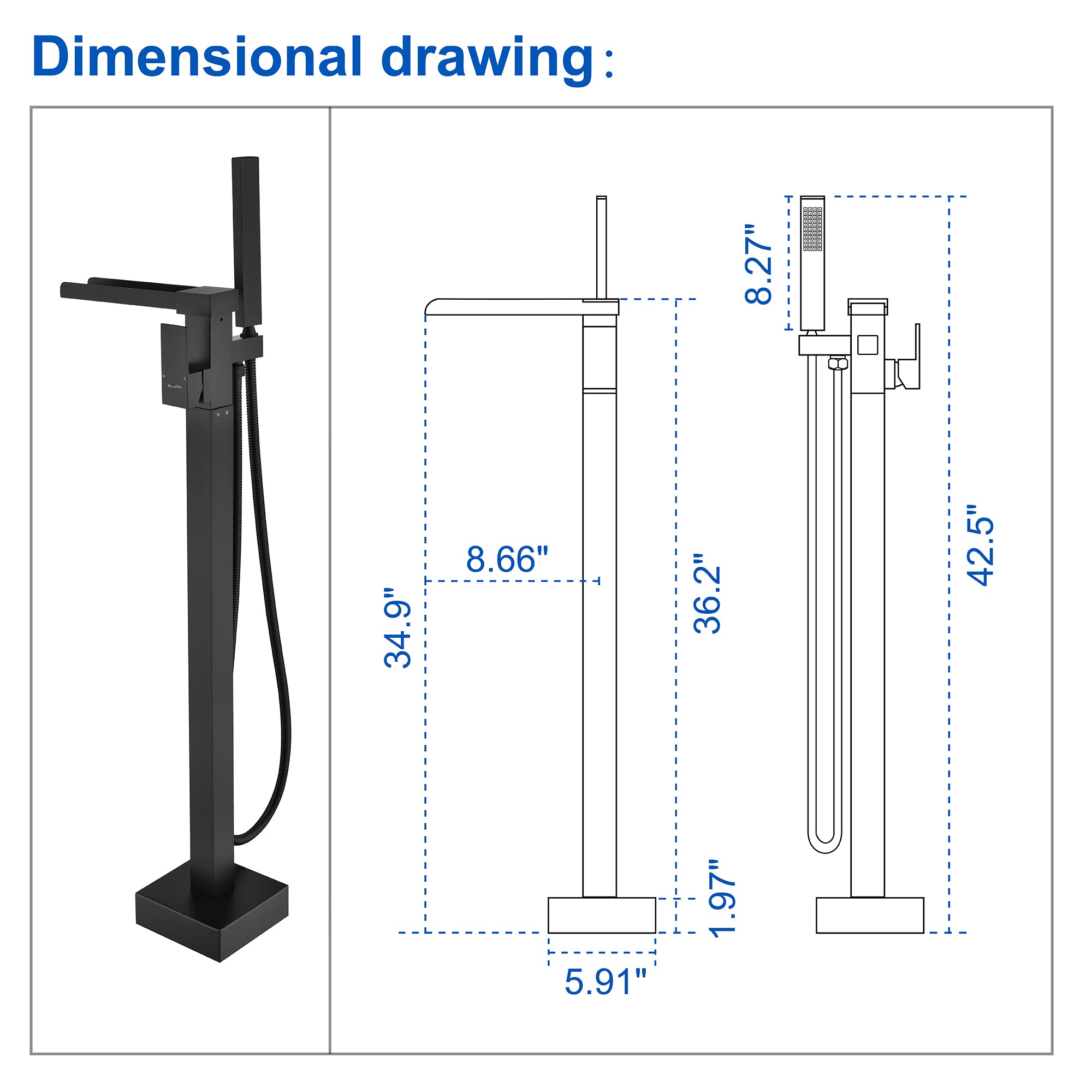 Freestanding Bathtub Faucet Single Handle Waterfall Tub Filler with Handheld Shower Brushed Gold