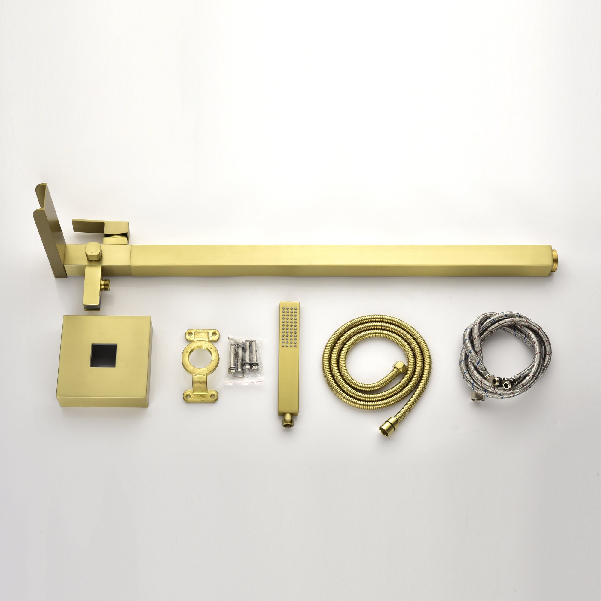Freestanding Bathtub Faucet Single Handle Waterfall Tub Filler with Handheld Shower Brushed Gold