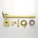 Freestanding Bathtub Faucet Single Handle Waterfall Tub Filler with Handheld Shower Brushed Gold