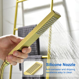 Freestanding Bathtub Faucet Single Handle Waterfall Tub Filler with Handheld Shower Brushed Gold