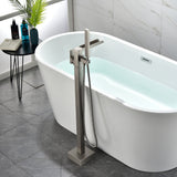 Freestanding Bathtub Faucet Single Handle Waterfall Tub Filler with Handheld Shower Brushed Gold