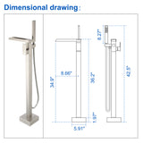 Freestanding Bathtub Faucet Single Handle Waterfall Tub Filler with Handheld Shower Brushed Gold