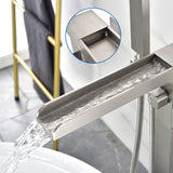 Freestanding Bathtub Faucet Single Handle Waterfall Tub Filler with Handheld Shower Brushed Gold