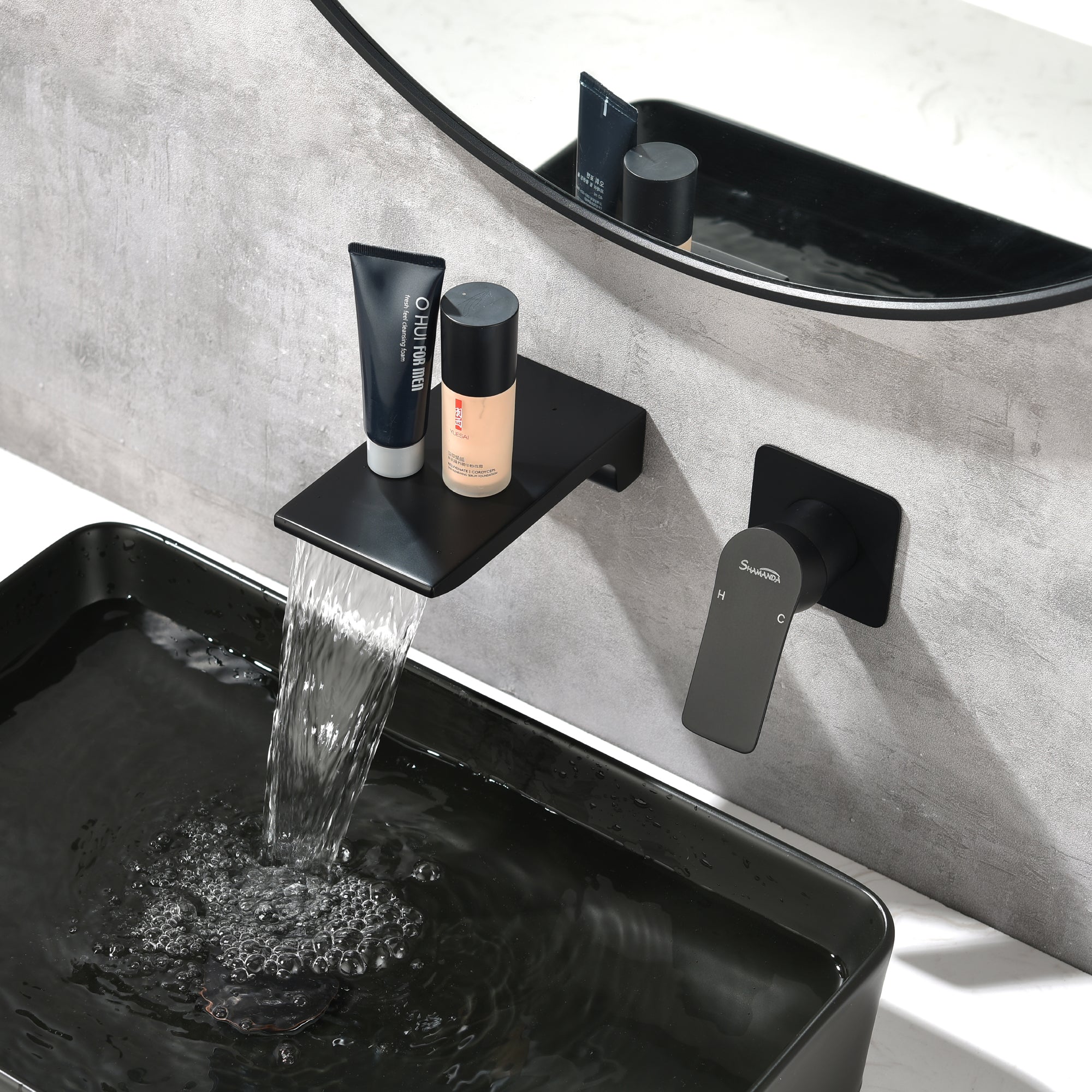 SHAMANDA Wall Mounted Bathroom Sink Faucet with Single Handle Lavatory Faucet Solid Brass Basin Mixer Tap