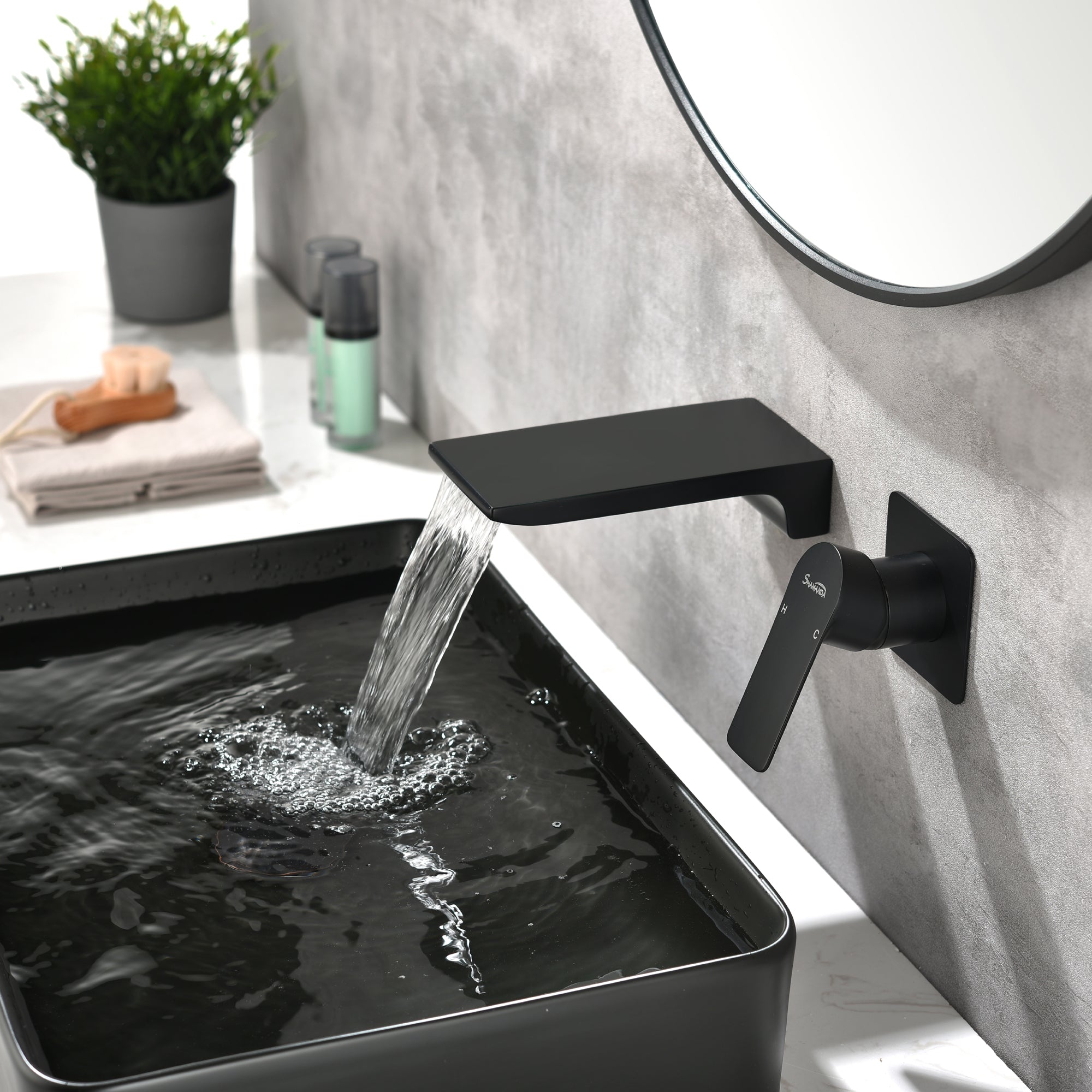 SHAMANDA Wall Mounted Bathroom Sink Faucet with Single Handle Lavatory Faucet Solid Brass Basin Mixer Tap