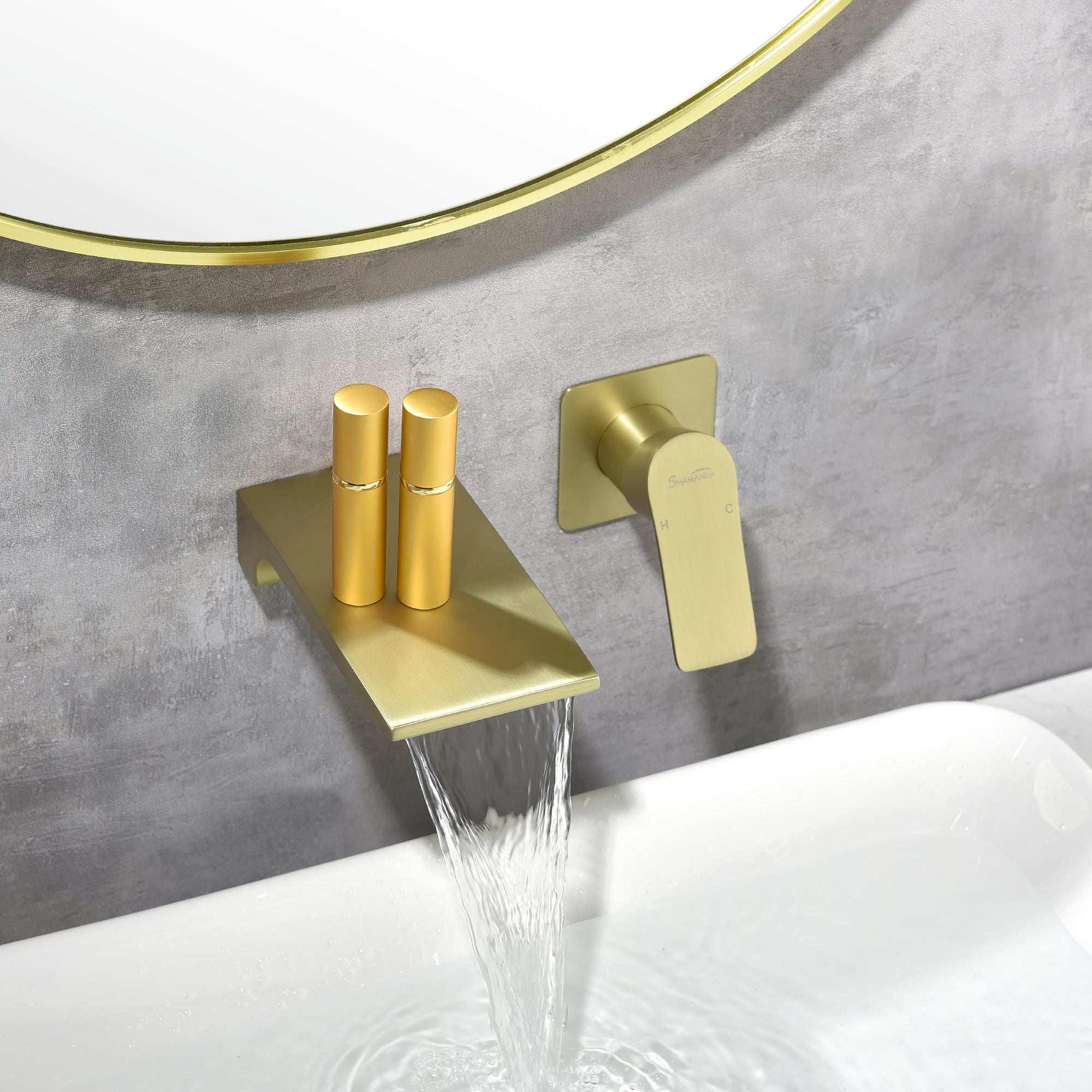SHAMANDA Wall Mounted Bathroom Sink Faucet with Single Handle Lavatory Faucet Solid Brass Basin Mixer Tap