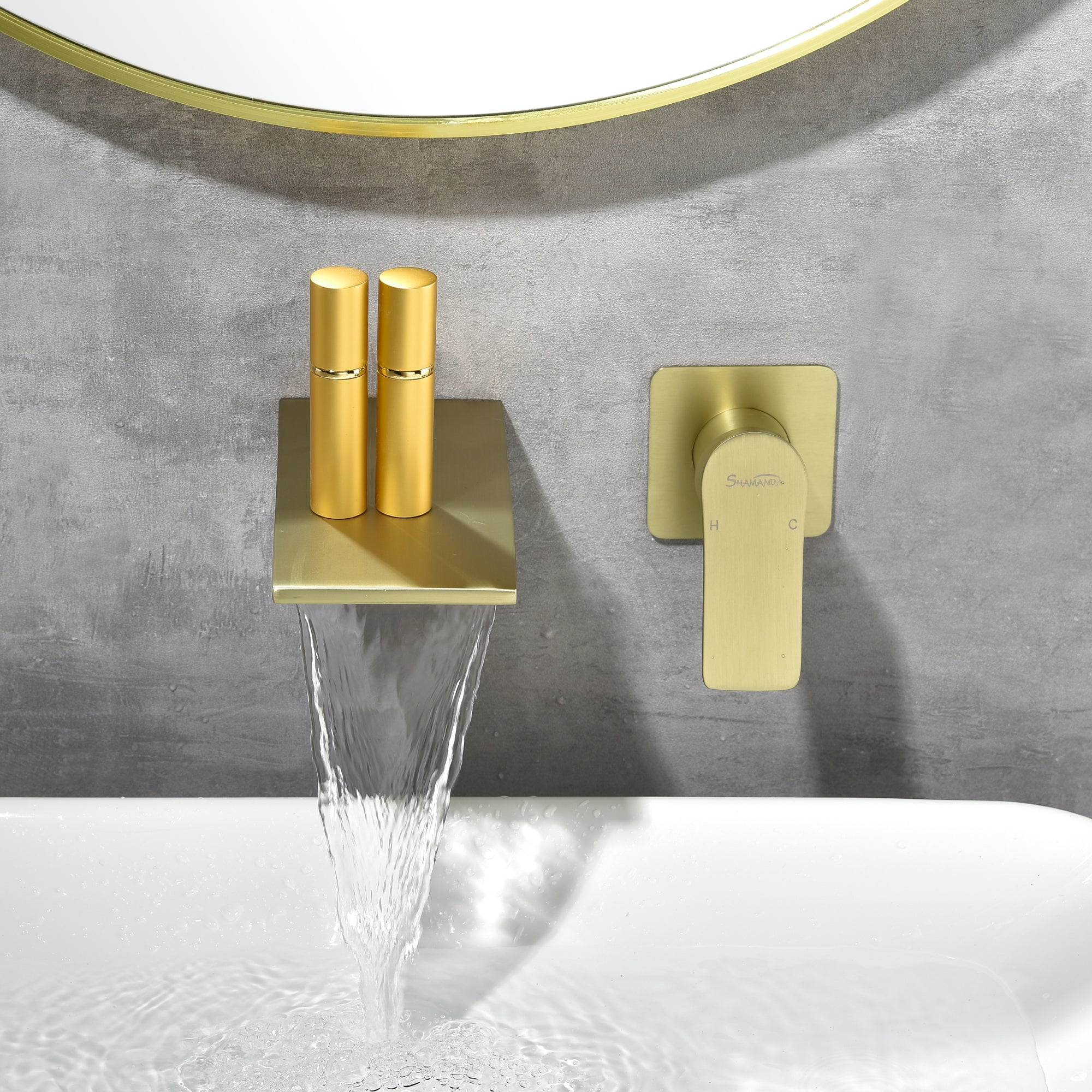 SHAMANDA Wall Mounted Bathroom Sink Faucet with Single Handle Lavatory Faucet Solid Brass Basin Mixer Tap