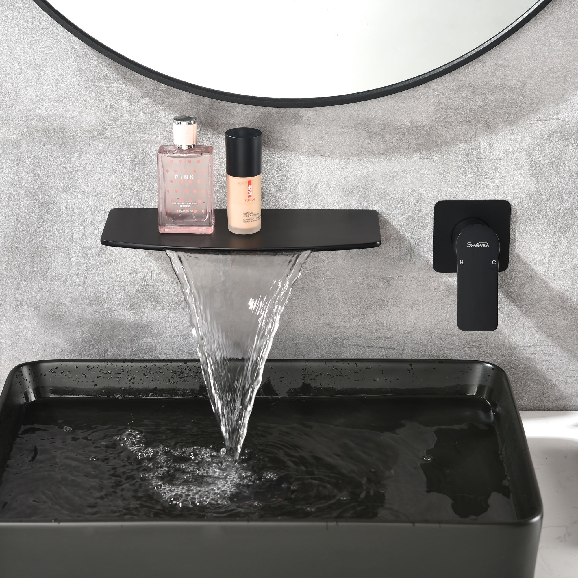 Waterfall faucet for bathtubs and washbasins One Handle Hot Cold Water Mixer 2 Holes Wall Mount Vanity Faucet