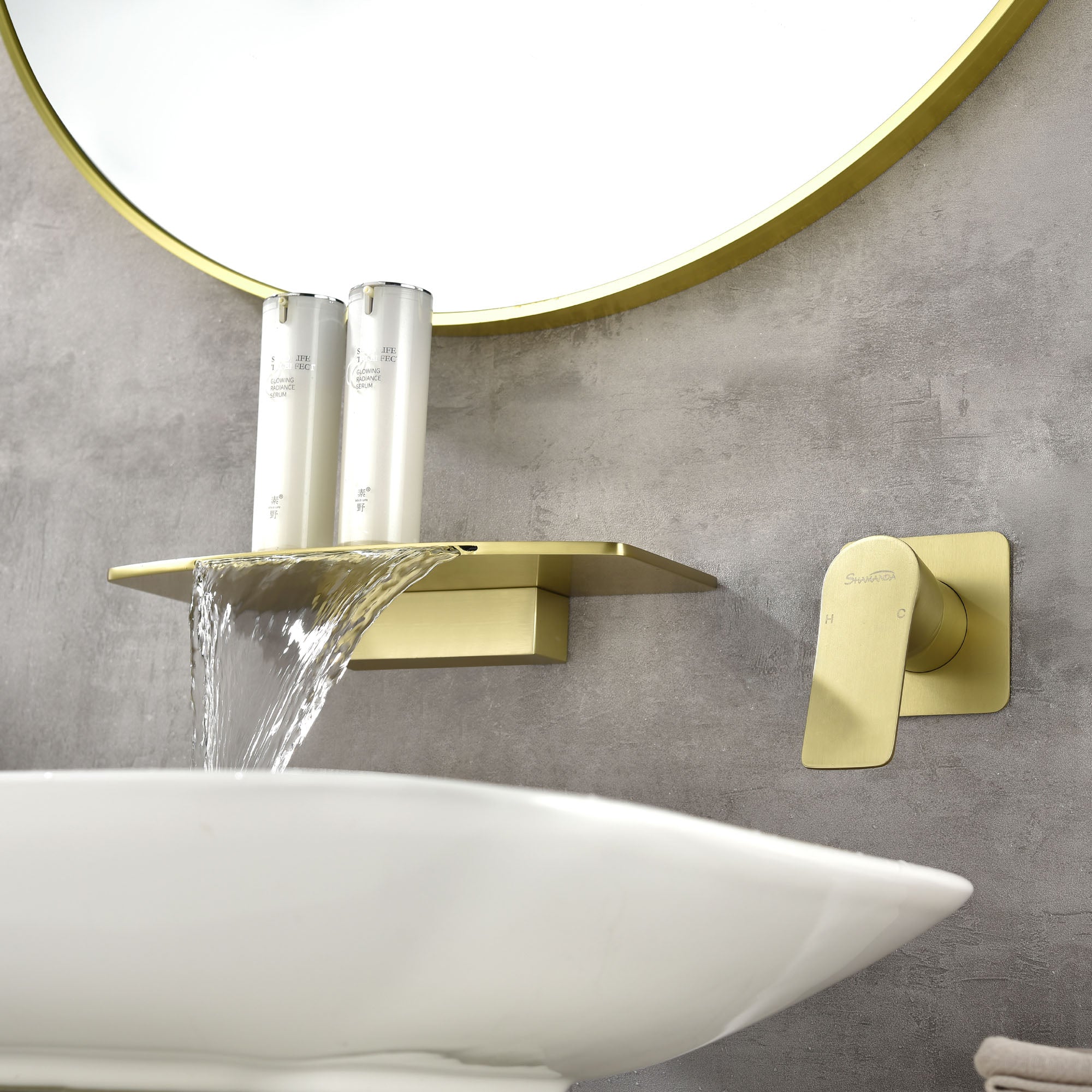 Waterfall faucet for bathtubs and washbasins One Handle Hot Cold Water Mixer 2 Holes Wall Mount Vanity Faucet