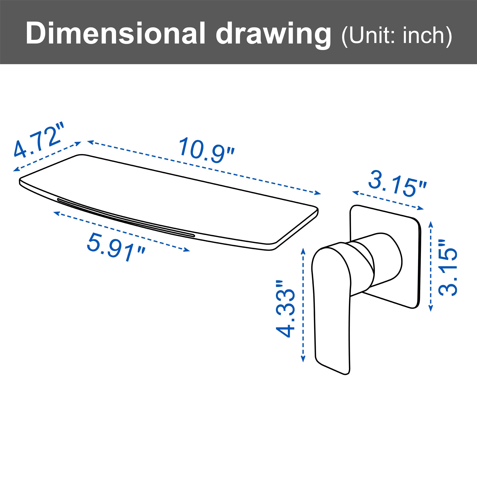 Waterfall faucet for bathtubs and washbasins Wall Mount