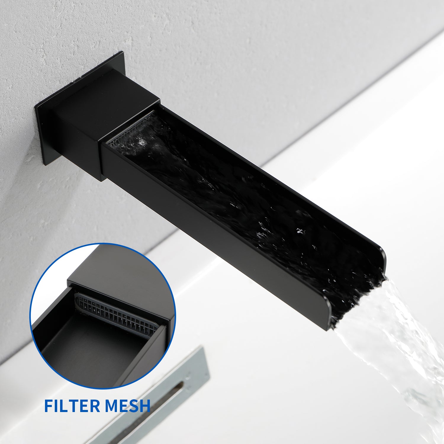 Wall Mount Tub Filler Waterfall Bathtub Faucet High Flow Bath Filler Faucet with Extra Long Spout Bathroom Faucets with Rough-in Valve Trim kit