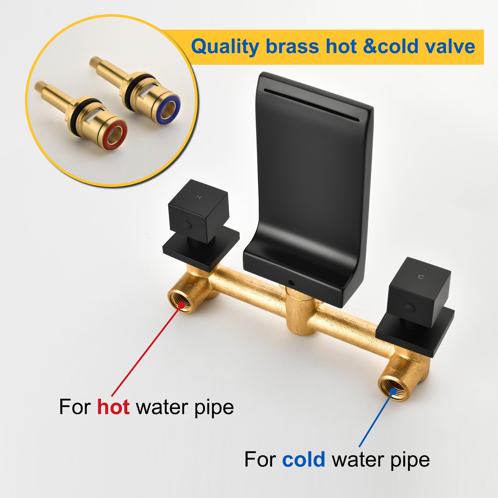 Waterfall Faucet Wall Mount,2 Handles Bathroom Waterfall Tub Faucet, Wall Mount Bathtub Filler
