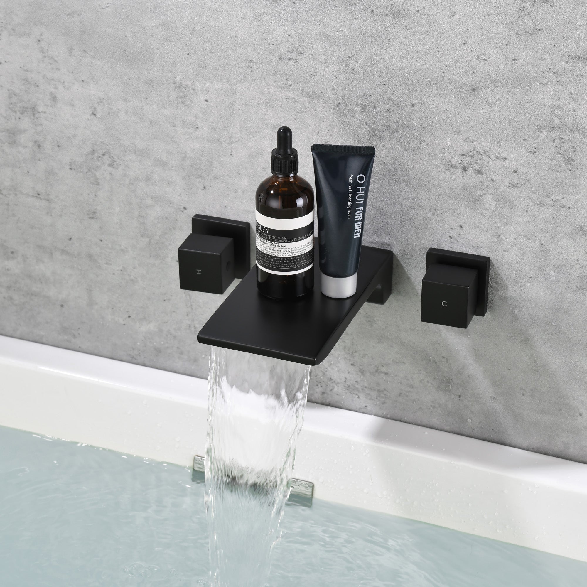 Waterfall Faucet Wall Mount,2 Handles Bathroom Waterfall Tub Faucet, Wall Mount Bathtub Filler