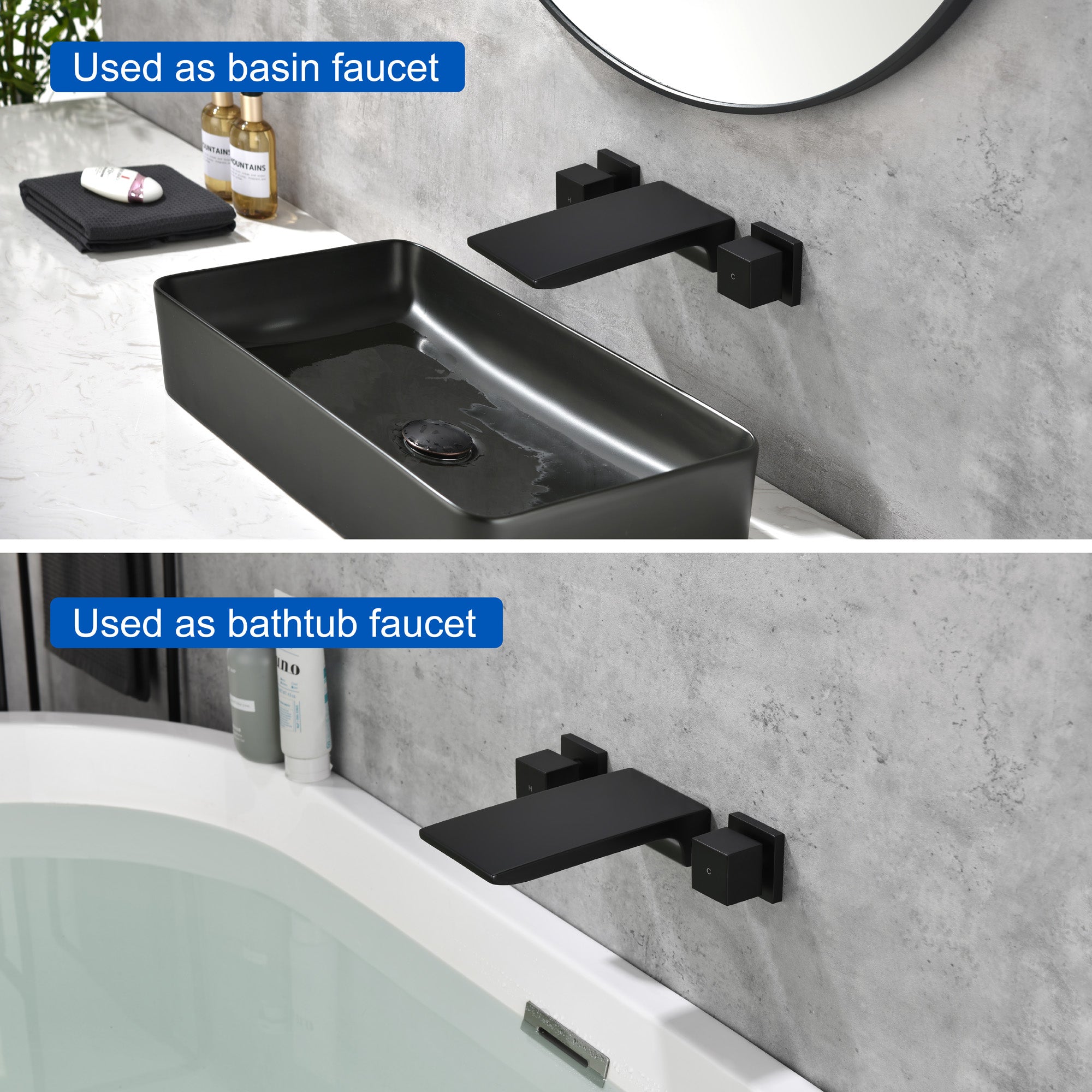 Waterfall Faucet Wall Mount,2 Handles Bathroom Waterfall Tub Faucet, Wall Mount Bathtub Filler