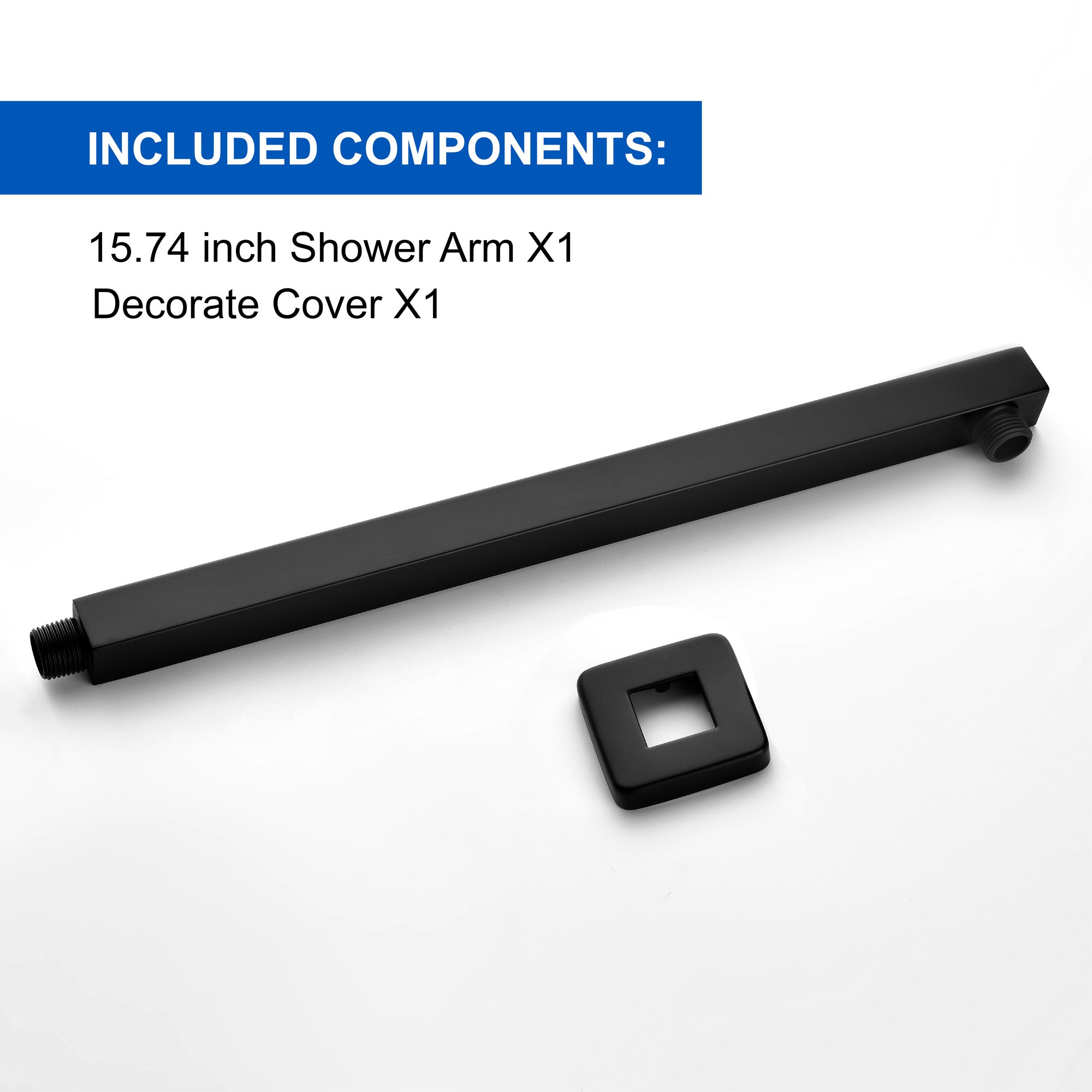 SHAMANDA 16-Inch Brass Shower Extension Arm, Matte Black Universal Shower Straight Wall Mount Shower Arm with Flange for 10"/12" Bathroom Rainfall Showerhead