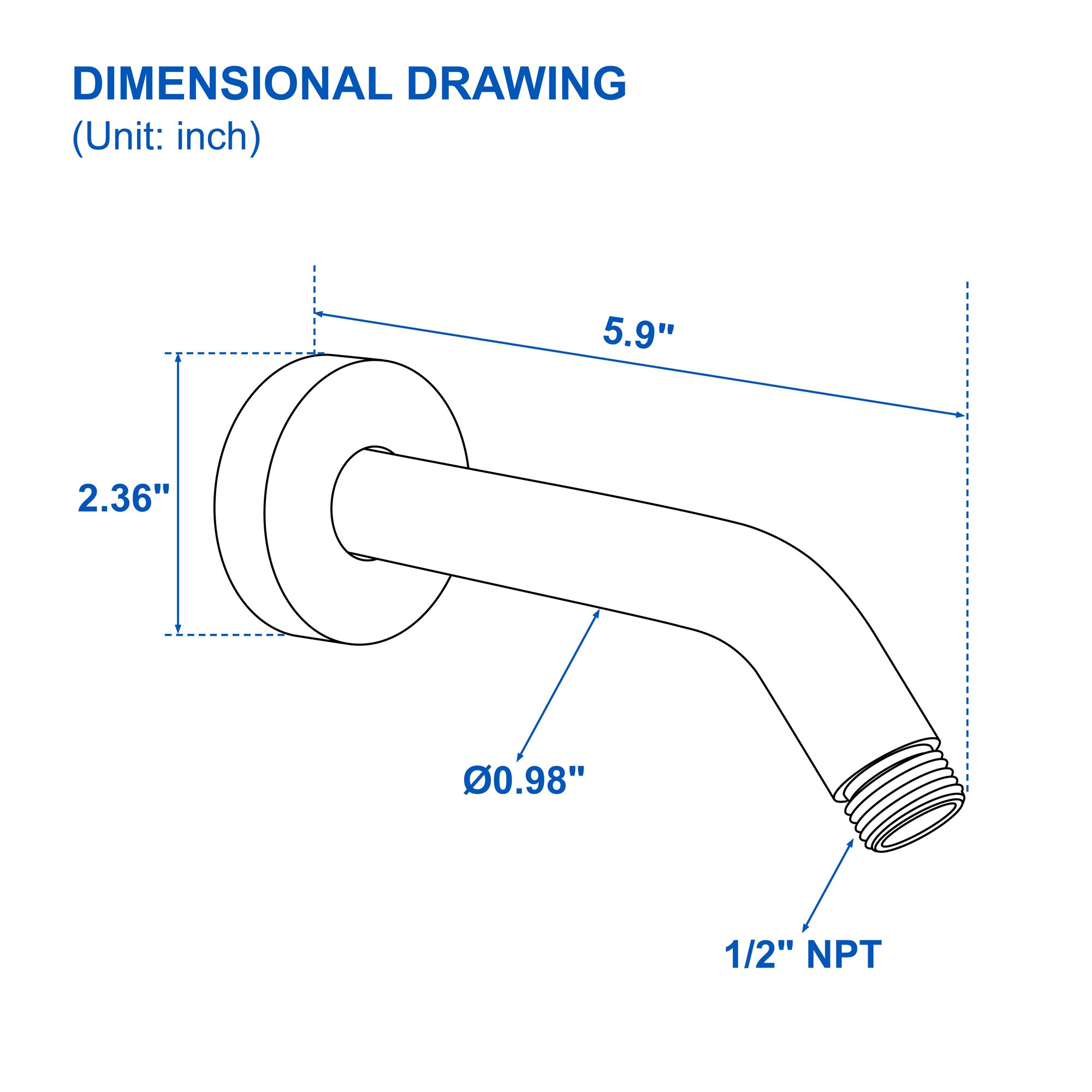 Shower Arm with Flange 6 Inches Wall Mount Replacement Angle Shower Head Arm Wall-Mounted For Fixed Shower Head & Handheld Showerhead
