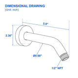 Shower Arm with Flange 6 Inches Wall Mount Replacement Angle Shower Head Arm Wall-Mounted For Fixed Shower Head & Handheld Showerhead