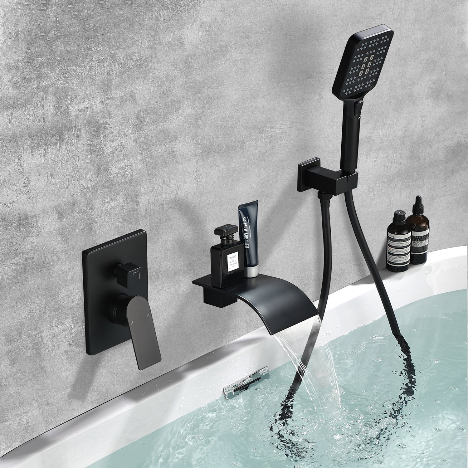 Waterfall Bathtub , Shower System with Sprayer, Shower Faucets Sets Complete, Single Handle Brass Tub Shower Faucet Set