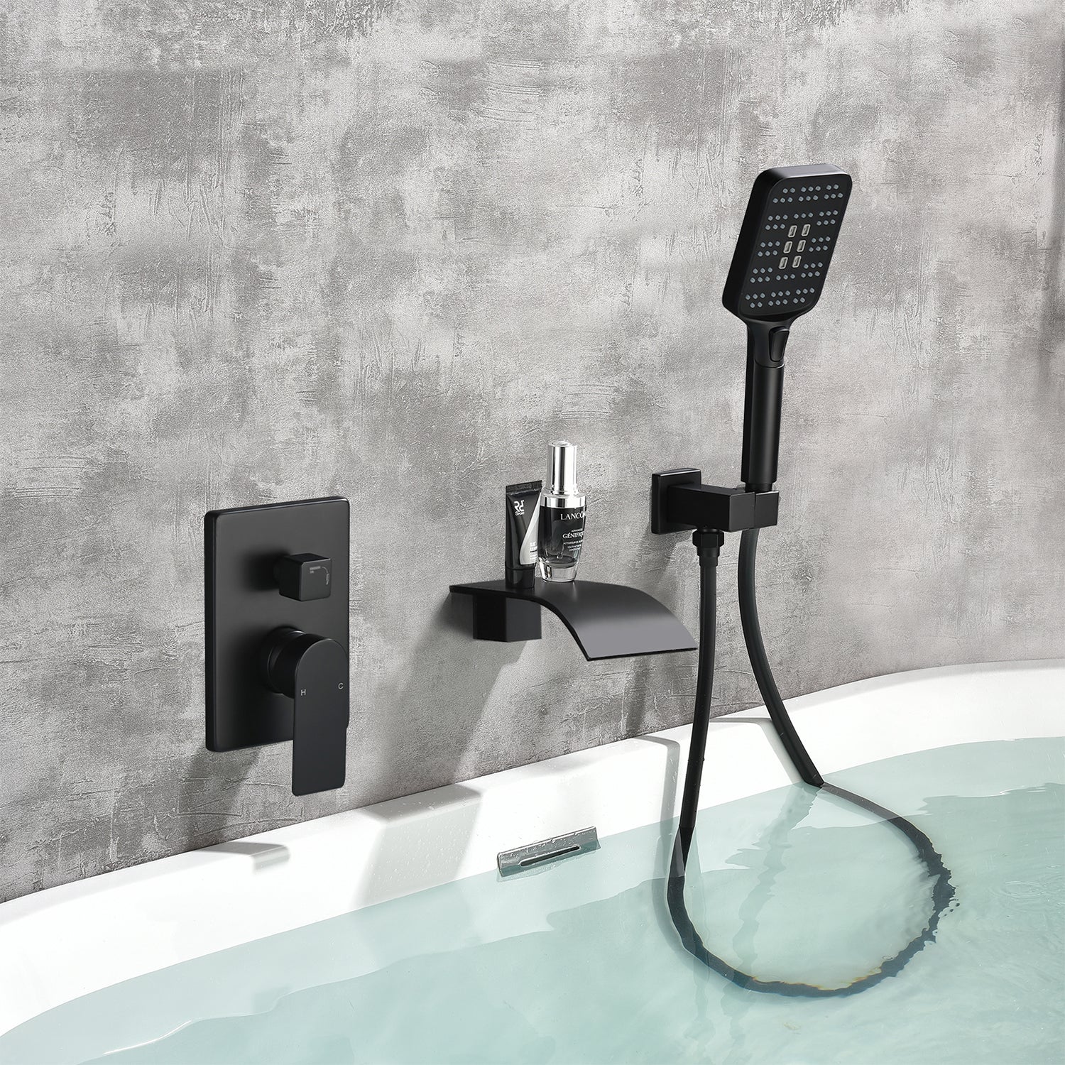 Waterfall Bathtub , Shower System with Sprayer, Shower Faucets Sets Complete, Single Handle Brass Tub Shower Faucet Set