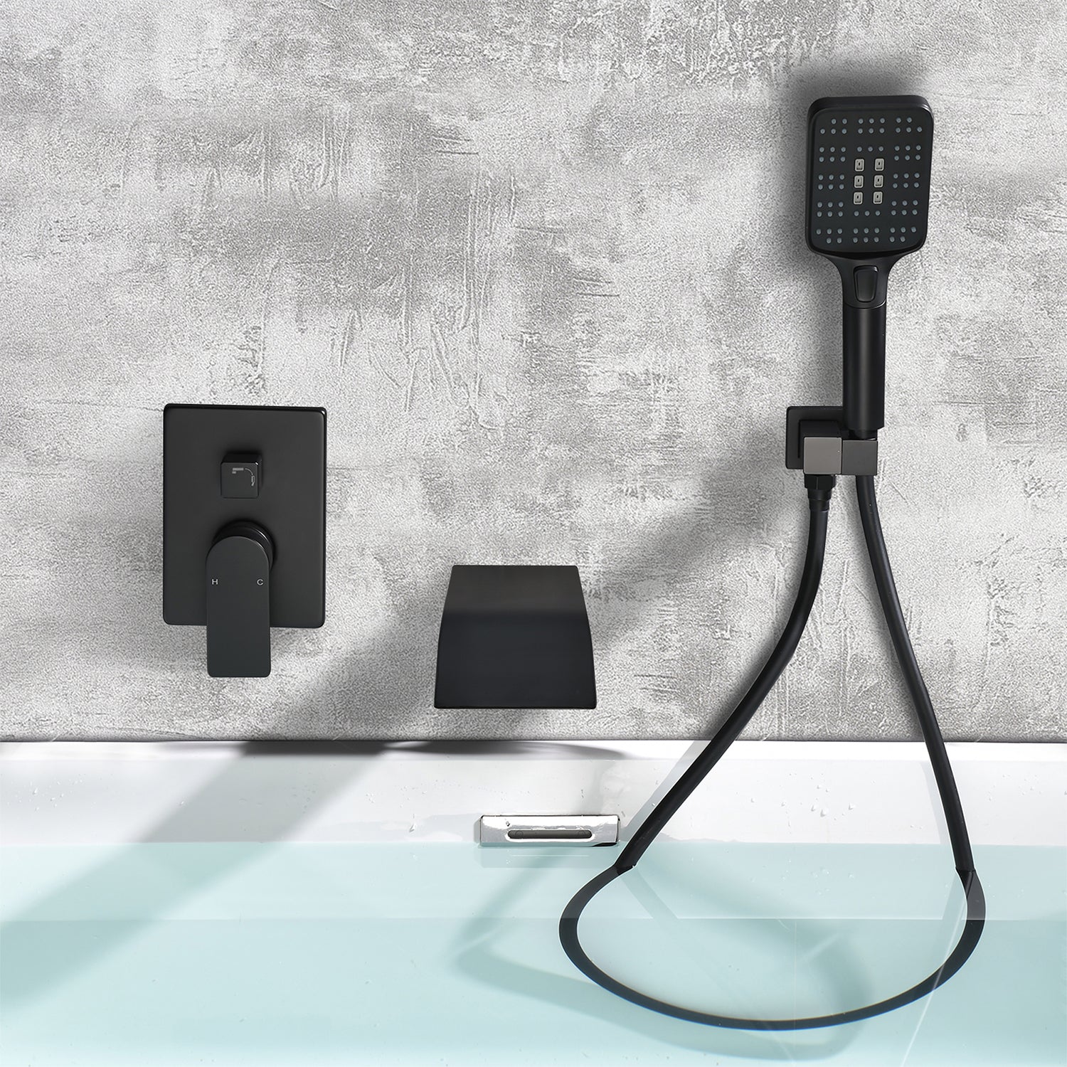 Waterfall Bathtub , Shower System with Sprayer, Shower Faucets Sets Complete, Single Handle Brass Tub Shower Faucet Set