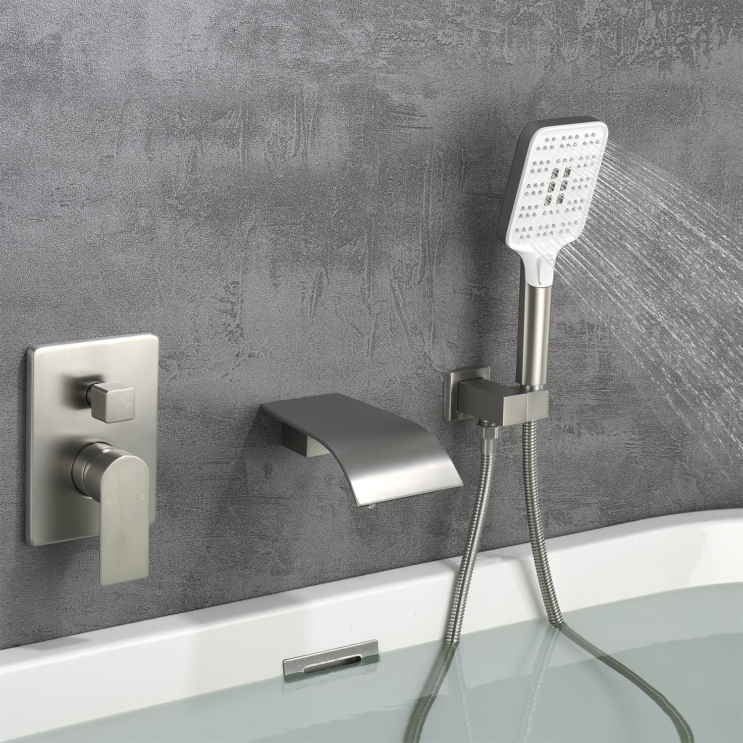 Waterfall Bathtub , Shower System with Sprayer, Shower Faucets Sets Complete, Single Handle Brass Tub Shower Faucet Set