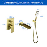 Wall Mount Waterfall Bathtub Faucets with Sprayer Tub Filler Faucet Tub Shower Faucet Set with Rough-in Valve Trim Kit