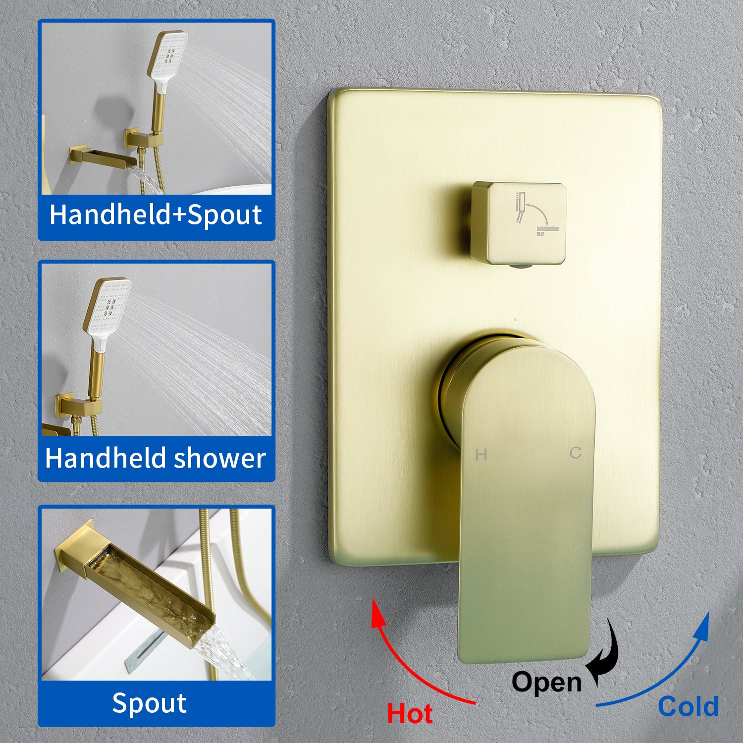 Wall Mount Waterfall Bathtub Faucets with Sprayer Tub Filler Faucet Tub Shower Faucet Set with Rough-in Valve Trim Kit